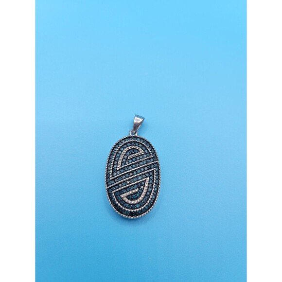Modern Sterling Silver Oval Swirl Blue Diamond 1.40 ctw Pendant by SJ - Picture 5 of 16